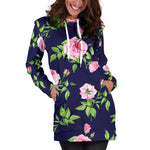Pink Rose Floral Flower Pattern Print Hoodie Dress GearFrost