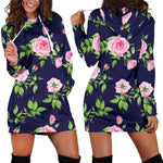Pink Rose Floral Flower Pattern Print Hoodie Dress GearFrost