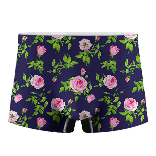 Pink Rose Floral Flower Pattern Print Men's Boxer Briefs