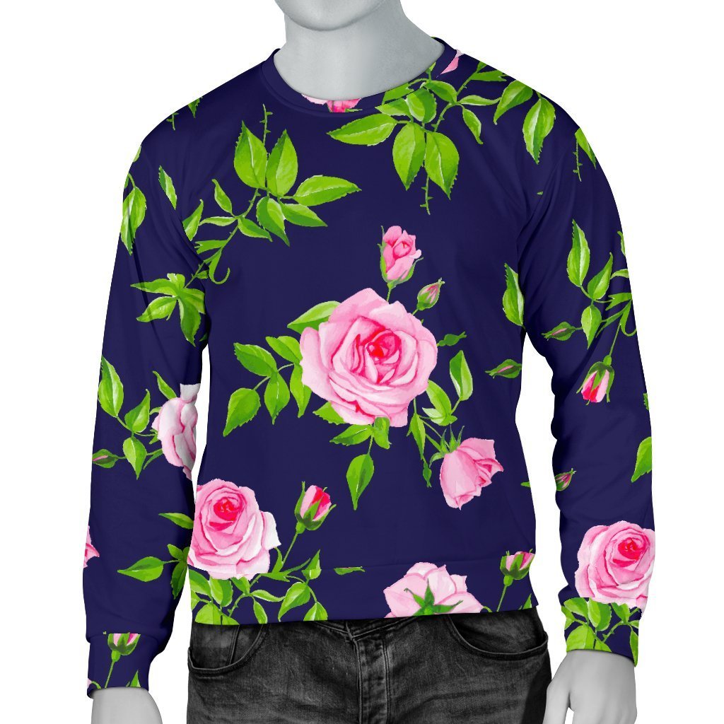 Pink Rose Floral Flower Pattern Print Men's Crewneck Sweatshirt GearFrost
