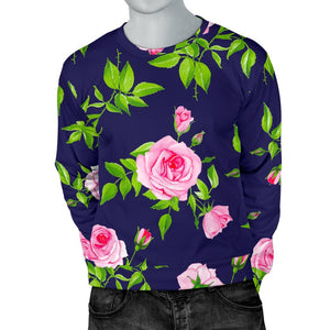 Pink Rose Floral Flower Pattern Print Men's Crewneck Sweatshirt GearFrost