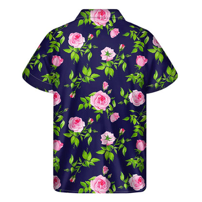 Pink Rose Floral Flower Pattern Print Men's Short Sleeve Shirt