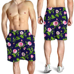 Pink Rose Floral Flower Pattern Print Men's Shorts
