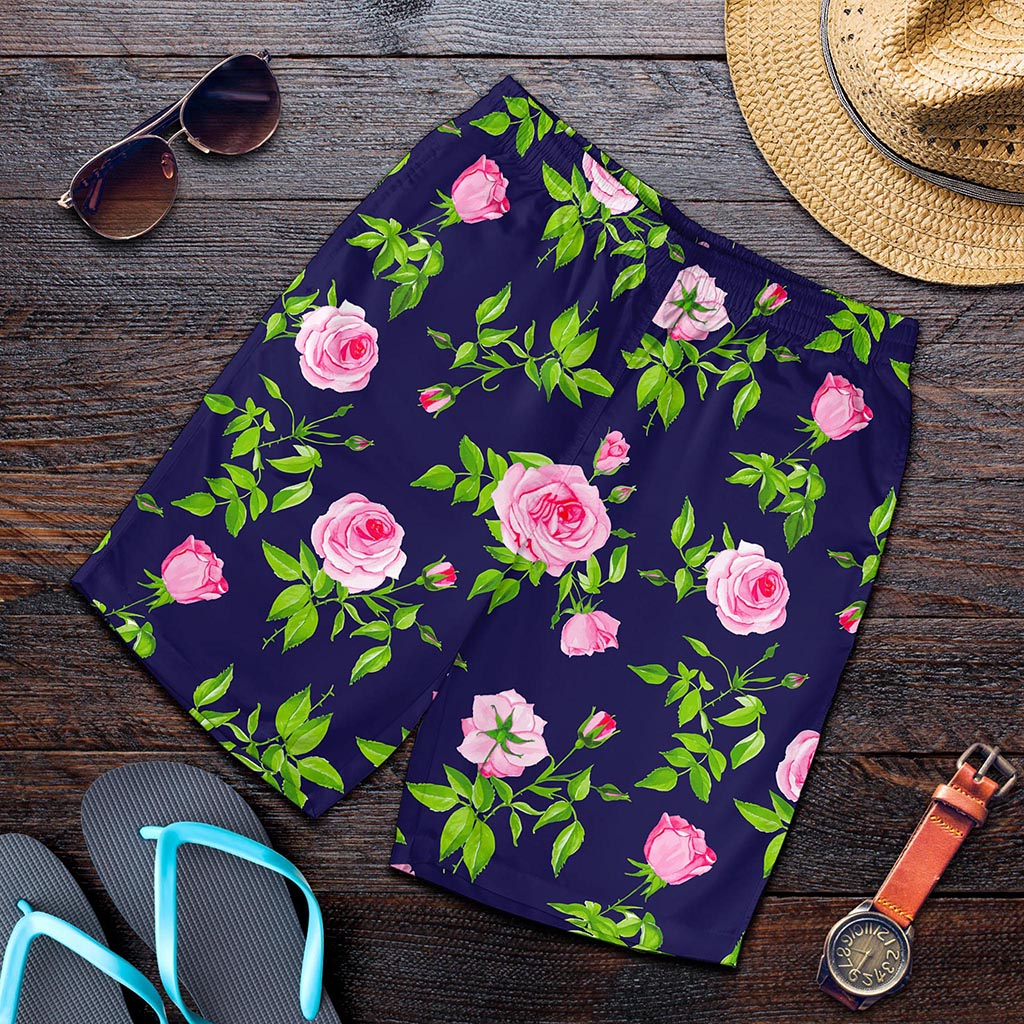 Pink Rose Floral Flower Pattern Print Men's Shorts