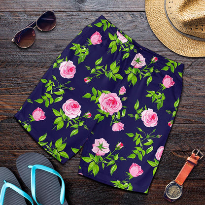 Pink Rose Floral Flower Pattern Print Men's Shorts