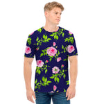 Pink Rose Floral Flower Pattern Print Men's T-Shirt
