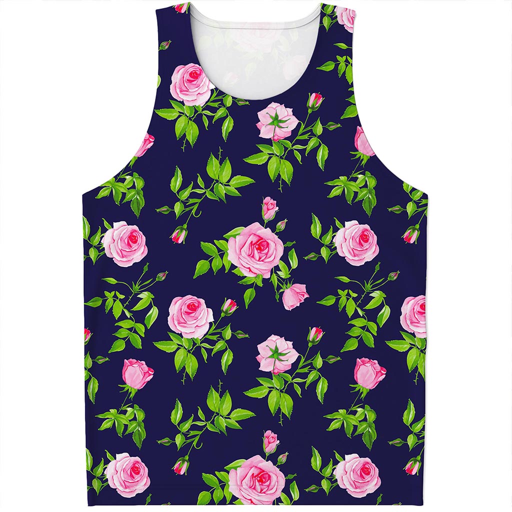 Pink Rose Floral Flower Pattern Print Men's Tank Top