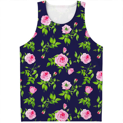 Pink Rose Floral Flower Pattern Print Men's Tank Top