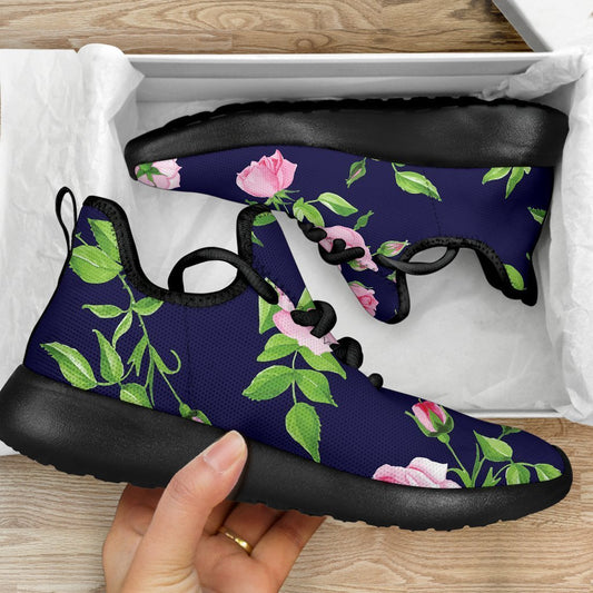 Pink Rose Floral Flower Pattern Print Mesh Knit Shoes GearFrost