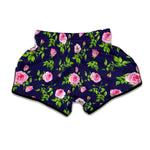 Pink Rose Floral Flower Pattern Print Muay Thai Boxing Shorts