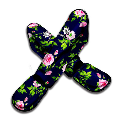 Pink Rose Floral Flower Pattern Print Muay Thai Shin Guard