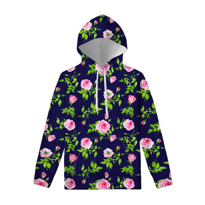 Pink Rose Floral Flower Pattern Print Pullover Hoodie