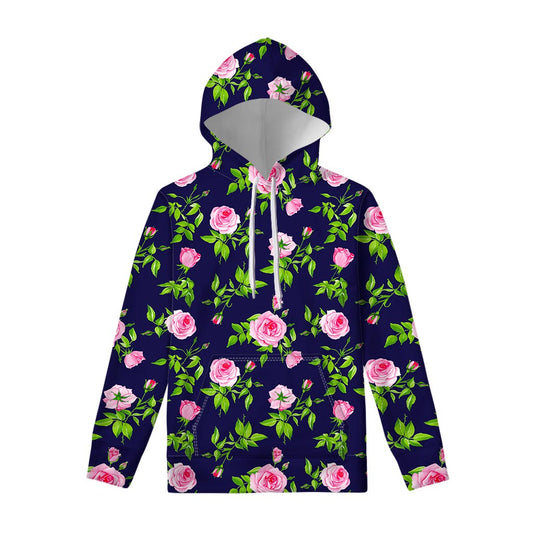Pink Rose Floral Flower Pattern Print Pullover Hoodie
