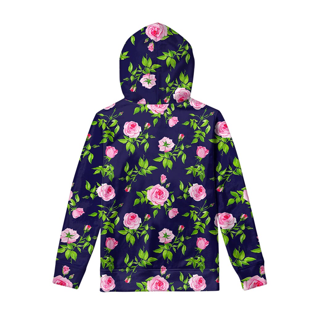 Pink Rose Floral Flower Pattern Print Pullover Hoodie
