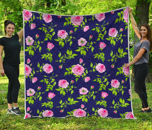 Pink Rose Floral Flower Pattern Print Quilt