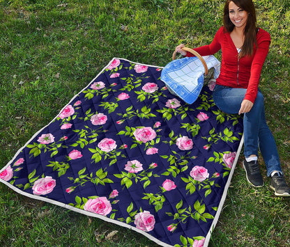 Pink Rose Floral Flower Pattern Print Quilt