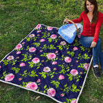 Pink Rose Floral Flower Pattern Print Quilt