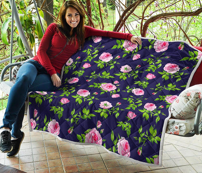 Pink Rose Floral Flower Pattern Print Quilt