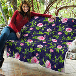 Pink Rose Floral Flower Pattern Print Quilt