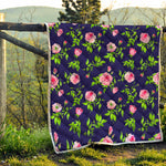 Pink Rose Floral Flower Pattern Print Quilt