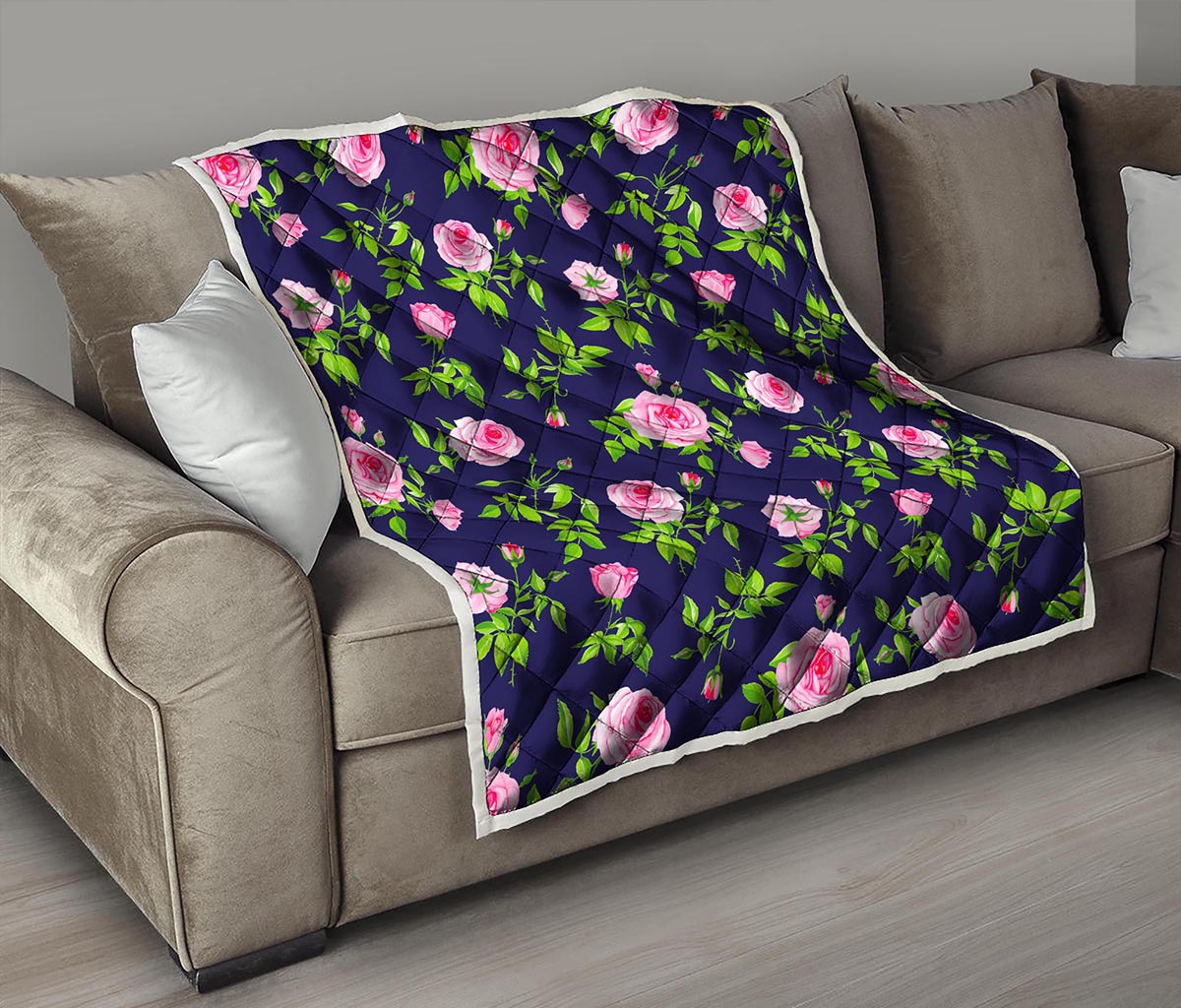 Pink Rose Floral Flower Pattern Print Quilt