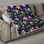 Pink Rose Floral Flower Pattern Print Quilt