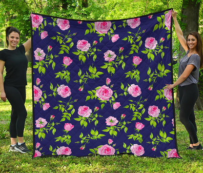 Pink Rose Floral Flower Pattern Print Quilt