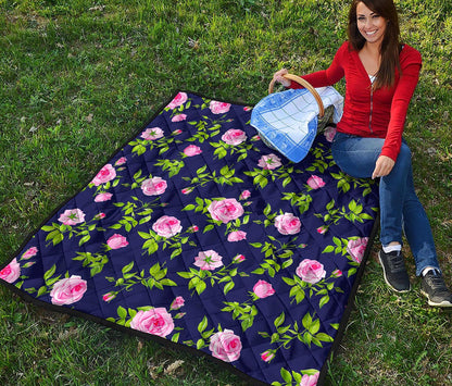 Pink Rose Floral Flower Pattern Print Quilt