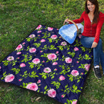 Pink Rose Floral Flower Pattern Print Quilt