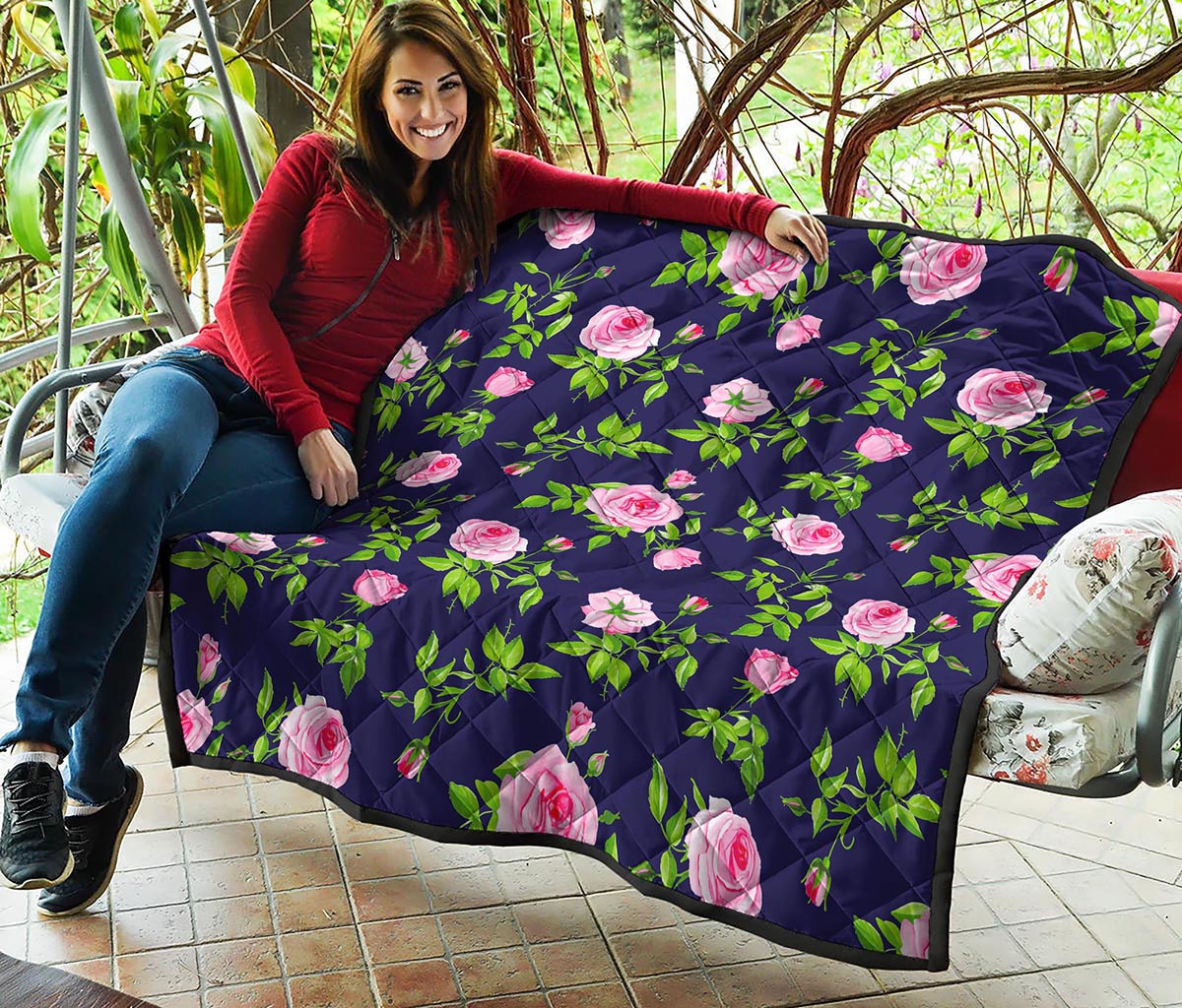 Pink Rose Floral Flower Pattern Print Quilt