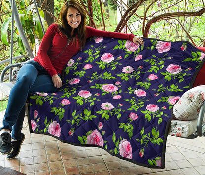 Pink Rose Floral Flower Pattern Print Quilt