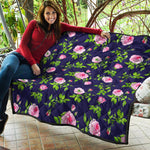 Pink Rose Floral Flower Pattern Print Quilt