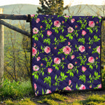 Pink Rose Floral Flower Pattern Print Quilt