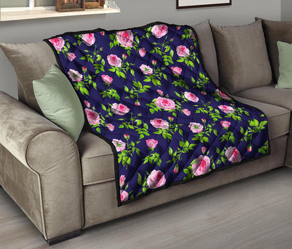 Pink Rose Floral Flower Pattern Print Quilt