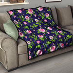 Pink Rose Floral Flower Pattern Print Quilt