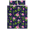 Pink Rose Floral Flower Pattern Print Quilt Bed Set