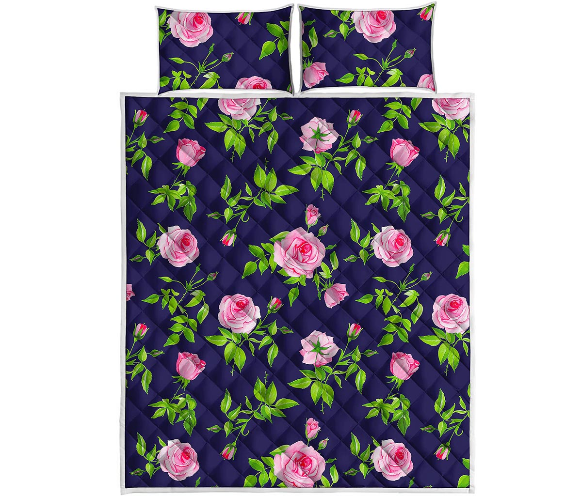Pink Rose Floral Flower Pattern Print Quilt Bed Set