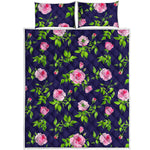 Pink Rose Floral Flower Pattern Print Quilt Bed Set