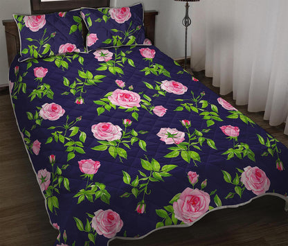 Pink Rose Floral Flower Pattern Print Quilt Bed Set