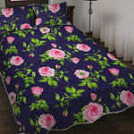 Pink Rose Floral Flower Pattern Print Quilt Bed Set