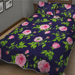Pink Rose Floral Flower Pattern Print Quilt Bed Set