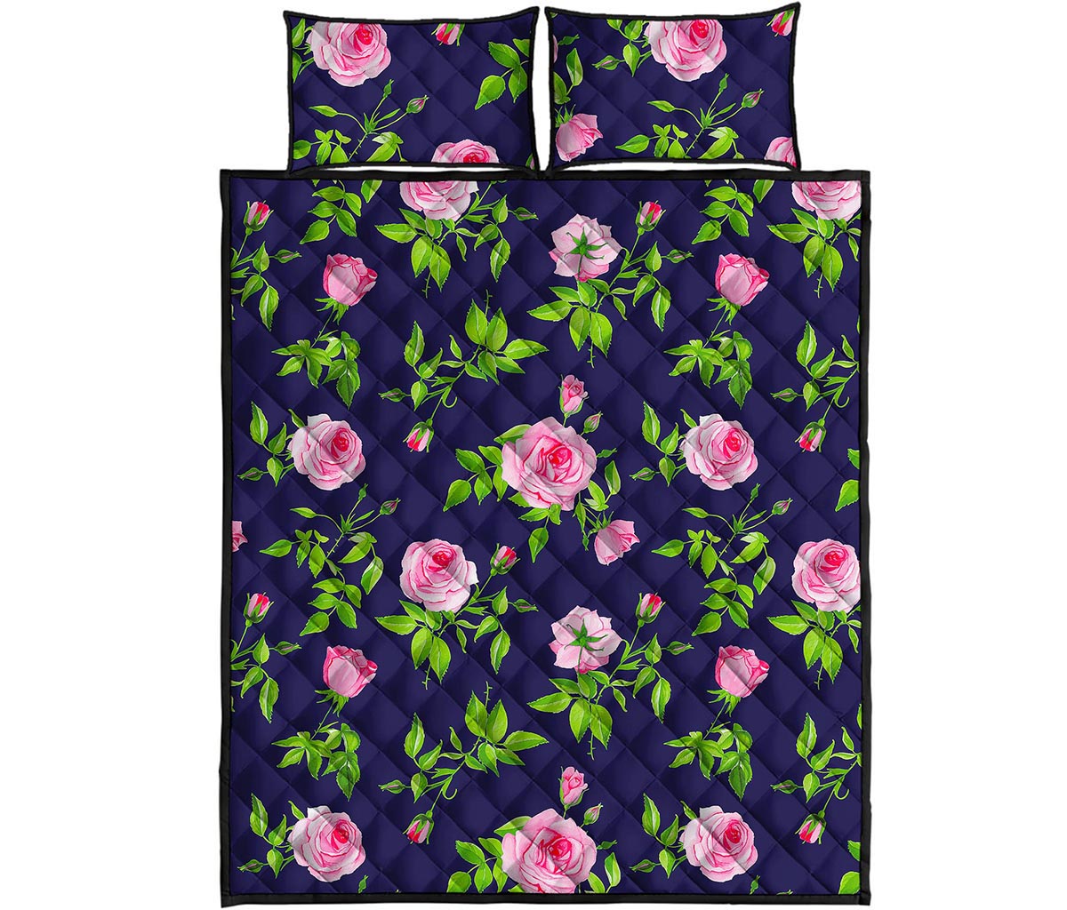 Pink Rose Floral Flower Pattern Print Quilt Bed Set