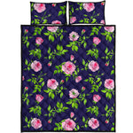 Pink Rose Floral Flower Pattern Print Quilt Bed Set