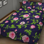 Pink Rose Floral Flower Pattern Print Quilt Bed Set