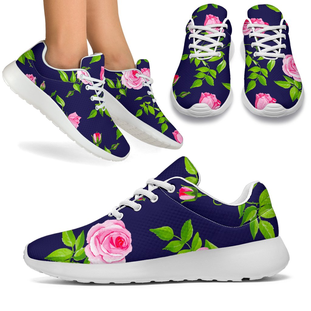 Pink Rose Floral Flower Pattern Print Sport Shoes GearFrost