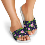 Pink Rose Floral Flower Pattern Print White Slide Sandals