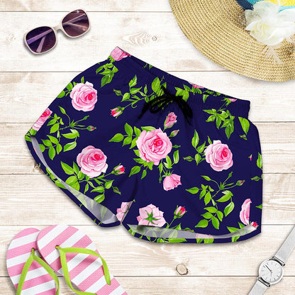 Pink Rose Floral Flower Pattern Print Women's Shorts