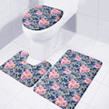 Pink Rose Flower Camouflage Print 3 Piece Bath Mat Set
