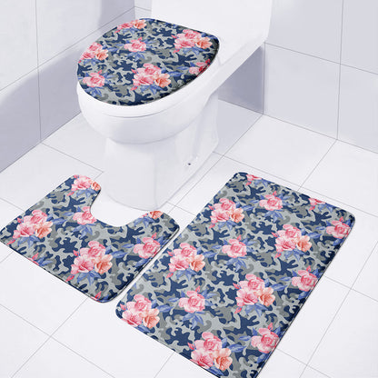 Pink Rose Flower Camouflage Print 3 Piece Bath Mat Set
