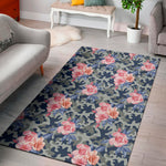 Pink Rose Flower Camouflage Print Area Rug
